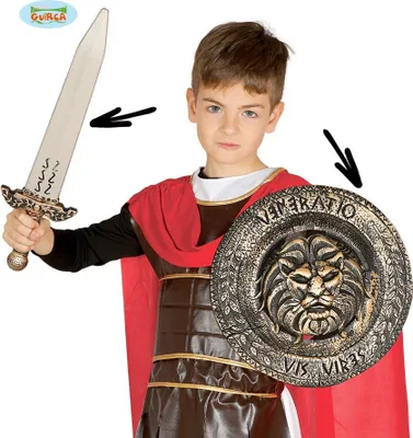 Immagine prodotto di antico scudo dorato con spada per bambini cavaliere gladiatorec