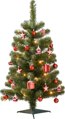Produktbild von Black Box Trees Joy Künstlicher Weihnachtsbaum mit 26 Ornamenten und LED-Lichtern - H90 x Ø50 cm - Grün, Rot
