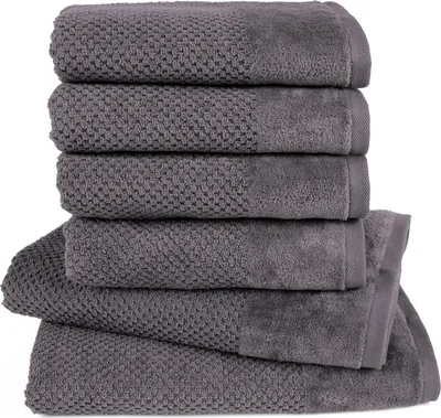 Produktbild von Pure Label 6-TLG Handtücher Set mit Aufhängeschlaufen aus Baumwolle, saugstark und weich - 2xBadetuch 70x140 cm 4xHandtuch 50x100cm, Grau