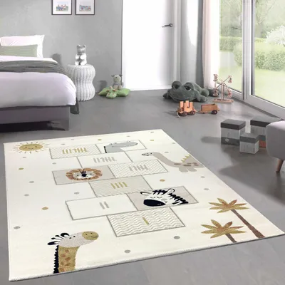 Zdjęcie produktu dla Dywan dziecięcy z dmuchaną grą i motywami zwierzęcymi Miękki, łatwy w pielęgnacji i zabawny w kolorze kremowym Rozmiar - 240 x 340 cm