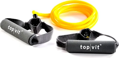 Produktbild von top | vit Bodytrainer, Fitnessband, Fitness Tube, Gymnastikband mit Schaumstoffgriffen, ca. 140cm lang, gelb - extra leicht