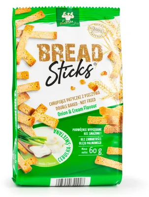 Productafbeelding van Crazy Bakery Broodstengels met de smaak van ui en room, 60g