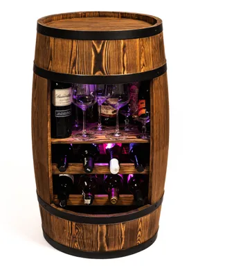 Produktbild von Creative Cooper Weinregal - Weinschrank Mini Bar - Alkohol Schrank mit LED - Weinfass - Weinbar - Fassbar - Barschrank - 80cm hoch - Retro Regal - Whiskybar - Fassmöbel (Sonnenverbranntes wenge)