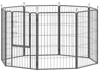 Image de PawHut, enclos pour chiots octogonal, avec 8 panneaux de grillage, une porte et des piquets pour l'ancrage au sol