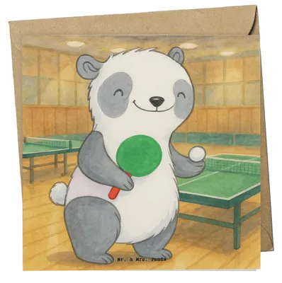 Produktbild von Mr. & Mrs. Panda Deluxe Karte Panda Tischtennis Design - Weiß - Geschenk, anlasskarte, faltkarte, Verein, Bund, doppelkarte, Ballsport, Klappkarte, Glückwunschkarte