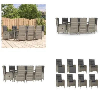 Produktbild von vidaXL 9 tlg. Garten Essgruppe mit Kissen Grau Poly Rattan - Garten Essgruppe - Garten Essgruppen - Essgruppe - Essgruppe Terrasse