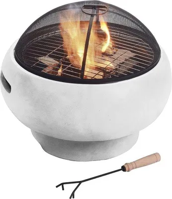 Productafbeelding van Famanu Vuurkorf Rond - Multifunctionele terrasvuurkorf met deksel en schuifhaak - Grijs - 53 cm