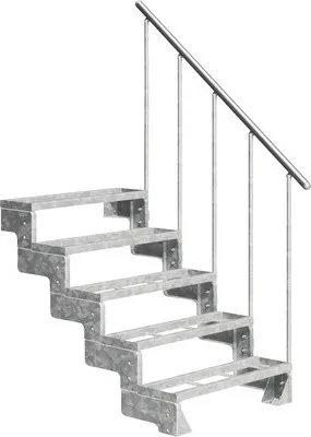 Produktbild von Aussentreppe Pertura Tallis mit Geländer 5 Steigungen Einlegestufen 100 cm Stahl