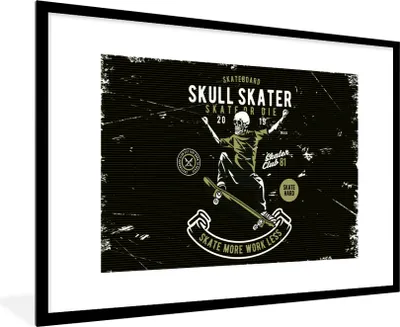 Produktbild von MuchoWow® MuchoWow® Gerahmtes Poster Skelett - Skateboard - Retro 90x60 cm - Poster mit zchwarzem Bilderrahmen - Wanddekoration - Fotos