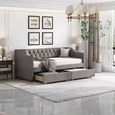 Produktbild von Fortuna Lai denná posteľ, denná čalúnená pohovka s 2 zásuvkami 90x200cm posteľná bielizeň