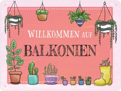 Produktbild von Willkommen auf Balkonien Metallschild XL in 21x28 cm in rot