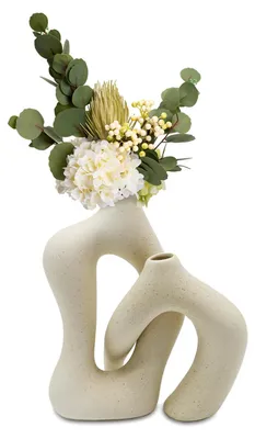 Keramikvase beige, Boho-Stil, 21 cm, für Trocken- und Frischblumen