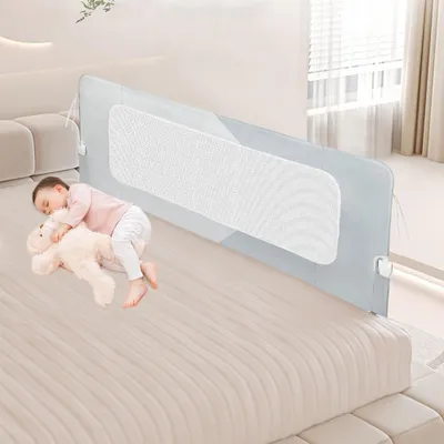 Produktbild von Eine Seite Klappbar Bettgitter 200cm,Bettschutzgitter für Kinder ab 0 Monate-10 Jahren,Kinderbettgitter Rausfallschutz Bett für Kleinkinder Grau