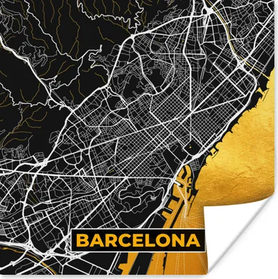 Produktbild von MuchoWow® Poster Barcelona - Stadtplan - Karte - Gold 100x100 cm - Babyzimmer