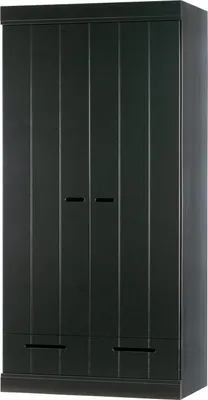 Produktbild von Woood Connect Kleiderschrank Aus Kiefer, 2-Türig + Schublade, Schwarz