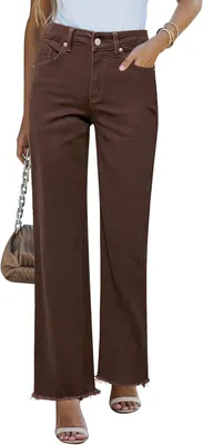 Produktbild von Damenjeans Weite Passform Mit Hoher Taille Bequem Alltagstauglich Braun XL