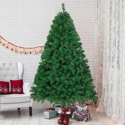 Produktbild von ISOISL Künstlicher Weihnachtsbaum Tannenbaum mit 900 Spitzen PVC Nadeln Metallständer & Klappsystem Christbaum Grün 210cm