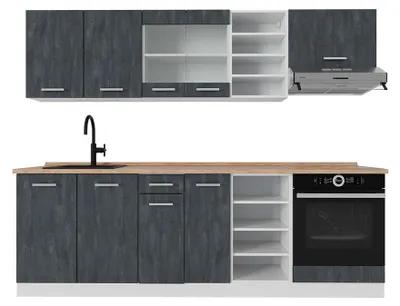 Produktbild von Küchenzeile Vicco R-Line Schwarz Beton/Weiß 240 cm AP Eiche, Model 47406