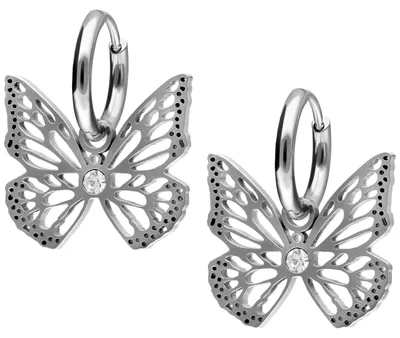 Produktbild von Wildcat Ohrringe - Little Butterfly Hoops - Silber - Chirurgenstahl 316L - wasserfest, langlebig, hautverträglich, Silber-Kristallklar