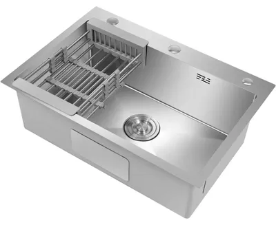 Immagine prodotto di Lavello da cucina - Vasca singola - 45 x 66 cm - Acciaio inossidabile 304 - 1 foro per rubinetto - Senza rubinetto - Con scarico e sifone - Da incasso