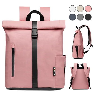Produktbild von Damen Herren Rolltop Rucksack 25L, Groß Schulrucksack Wasserdicht mit 15,6 Zoll Laptopfach, Backpack für Job Radsport Reisen Freizeit Fahrrad, Rosa