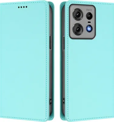 Image de Etui en cuir pour Motorola Edge 50 Pro, étui magnétique en cuirPolyuréthaneavec support Vert Menthe