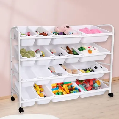 Productafbeelding van Speelgoedopslag 4-laags - Opbergrek - Kunststof/IJzer - 18 vakken - 124 x 84 x 28 cm