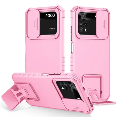 Produktbild von Xiaomi Poco M4 Pro 4G Hülle, Dual Layer Ständer Schutzhülle mit Schiebe Kamera Schutz für Xiaomi Poco M4 Pro 4G Pink