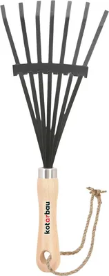 Produktbild von KOTARBAU® Mini-Laubbesen 38 cm Laubrechen mit Holzstiel 7 Zinken für Laub Grass