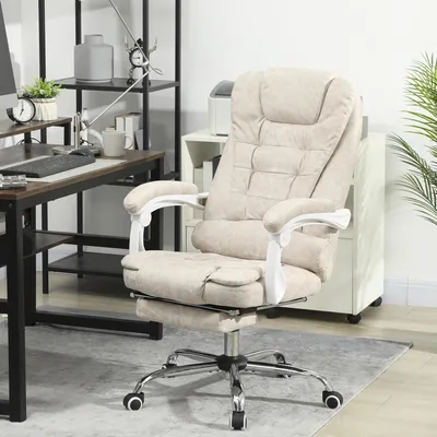 Produktbild von Bürostuhl mit Massagefunktion, ergonomischer Schreibtischstuhl, Mikrofaser-Bezug, Cremeweiß | 65 x 70 x 119 cm | 20 kg | höhenverstellbar