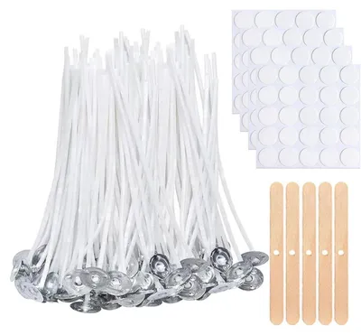 Image de Kerzendocht Set : 100 mèches en coton de 15 cm, sans fumée, pour la fabrication de bougies, idéal pour les projets de bricolage