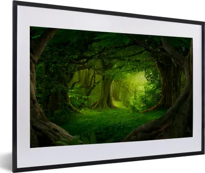 Produktbild von MuchoWow® Gerahmtes Poster Bäume - Wald - Grün - Landschaft - Natur 60x40 cm - Poster mit Schwarzem Bilderrahmen Wandposter Rahmen Foto Bilder - Schlafzimmer - Plakat in Rahmen - Drucken