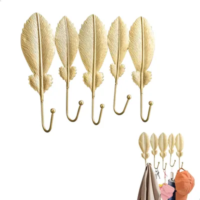 Wandhaken Blattform gold, 5 Haken, Metall, 28,5 x 18 cm