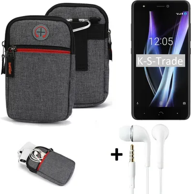 Produktbild von K-S-Trade Gürtel Tasche + Kopfhörer kompatibel mit BQ Aquaris X Pro Handy Tasche Holster Schutz Hülle Handy Hülle grau Zusatzfächer 1x