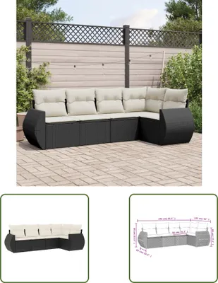 Produktbild von The Living Store 5-tlg. Garten-Sofagarnitur mit Kissen Schwarz Poly Rattan