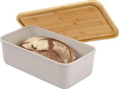 Produktbild von bremermann Brotkasten mit Bambus-Deckel, Brotbox | Schneidebrett, Brottopf, grau