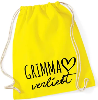 Produktbild von Huuraa Turnbeutel Grimma verliebt 12 Liter Yellow Baumwolle Rucksack Geschenkidee