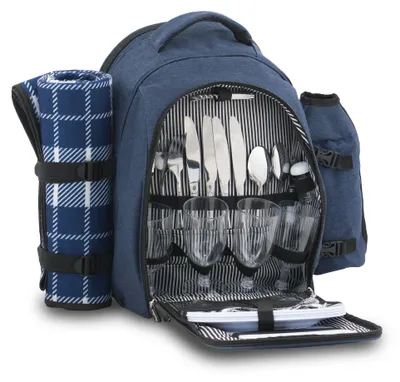 Immagine prodotto di CampFeuer zaino da picnic 32 pezzi, set da picnic per 4 persone, blu, zaino per il tempo libero