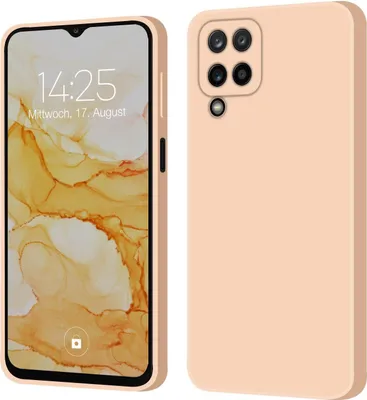 A product image showing a phone case for a Samsung Galaxy A12 in pink, displayed from the front and back.