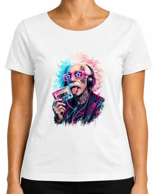 Obrázek produktu pro Tričko s potiskem "Hudební genialita, nadčasovost, Albert Einstein", sarkastický motiv, dámské, bílé, velikost L