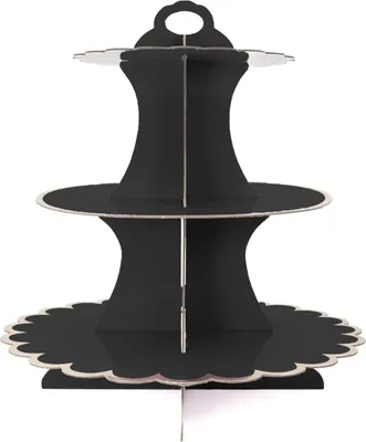 Immagine prodotto di Intirilife etagere in cartone a 3 livelli in nero - 30 / 24,5 / 18,5 x 33 cm - alzata per dolci in cartone, alzata per cupcake Alzata per cupcake da assemblare da soli