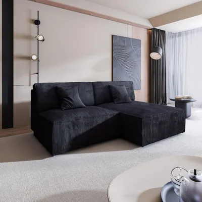 Produktbild von Masseno Ecksofa FIORO P mit Schlaffunktion L-Form, Sofa mit Bettkasten, Wohnzimmersofa, Couch, Soffa, Bettsofa, Couchgarnitur- Schwarz, POSO 135