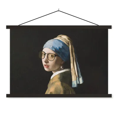 Produktbild von MuchoWow® Textilposter Das Mädchen mit dem Perlenohrring - Vermeer - Brillen 60x40 cm mit schwarzem Rahmen - Hölzernes