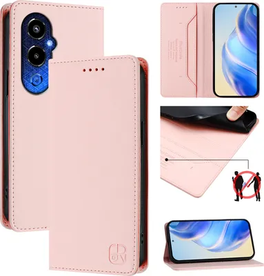 Produktbild von Lederhülle für Tecno Pova 4 Pro Hülle Flip Brieftasche Kartenfächern Ständer Schutzhülle Pink