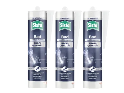 Produktbild von Sista Bad Sanitär Silikon, Kartusche, silbergrau, 3x280ml