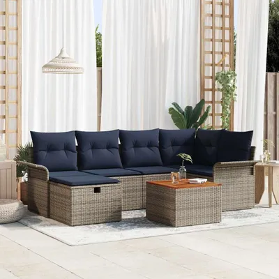 Produktbild von Möbel Gartensofa-set mit Kissen mit Speicher 7 pcs Grau Poly-RattanGartenmöbelgarnituren - Gartenmöbelgarnituren c142