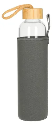 Produktbild von Glasflasche mit Hülle "Bamboo" 0,75 l - Hochwertige Wasserflasche mit Bambusdeckel und für Schule und Sport - Transparent