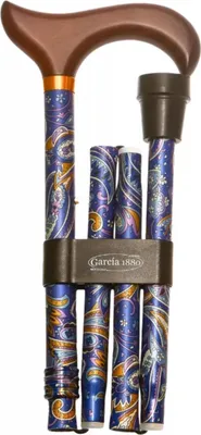 Produktbild von Garcia 1880 Klappbarer Gehstock – Kaschmir-Print – Blau – Verstellbar 84 bis 94 cm – Aluminium – Derby-Griff – Mit Gehstockclip