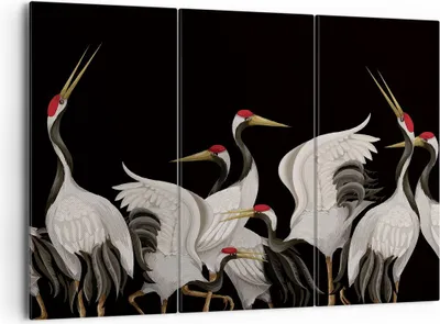 Produktbild von Bild auf Leinwand - Leinwandbild - 3 Teile - Kraniche Vögel Grafiken - 165x110cm - Wand Bild - Wanddeko - Wandbilder - Leinwanddruck - Bilder - Wanddekoration - Leinwand bilder - CE165x110-4748