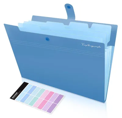 Image de Classeur à onglets A4 avec 5 compartiments, en plastique résistant, de couleur bleue